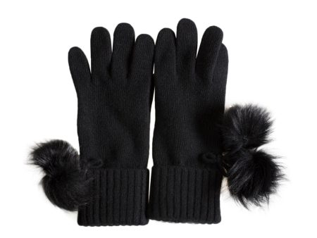 UGG Ribbed Cashmere Black Gloves With Poms - Women s Supply