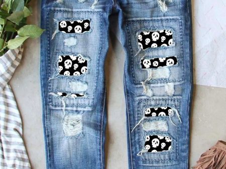 Distressed Skeleton Pattern Jeans with Pockets For Sale