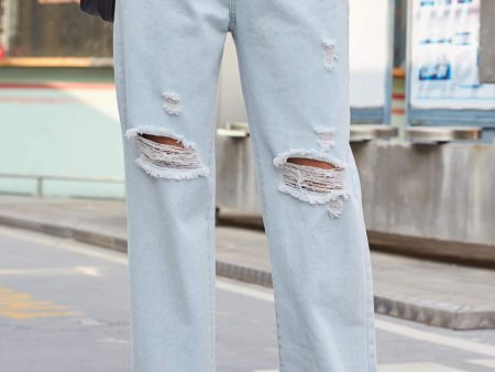 Baeful Distressed Straight Leg Jeans with Pockets on Sale