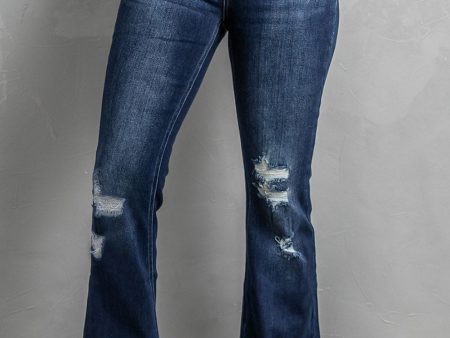 Button Fly Distressed Bootcut Jeans Hot on Sale