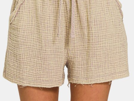 Zenana Washed Frayed Hem Drawstring Shorts Online now