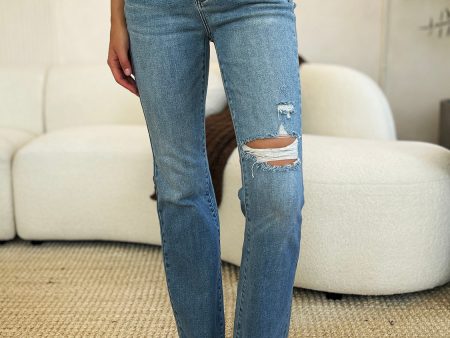 Judy Blue Full Size Mid Rise Destroyed Hem Distressed Jeans For Sale