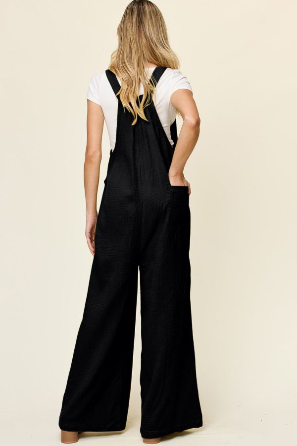 Double Take Full Size Texture Wide Strap Wide Leg Overall Online