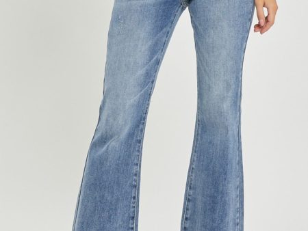 RISEN Full Size High Waist Raw Hem Flare Jeans Online Hot Sale